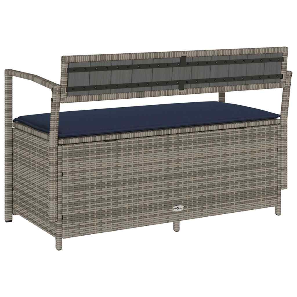 Gartenbank mit Stauraum und Kissen Schwarz Poly Rattan