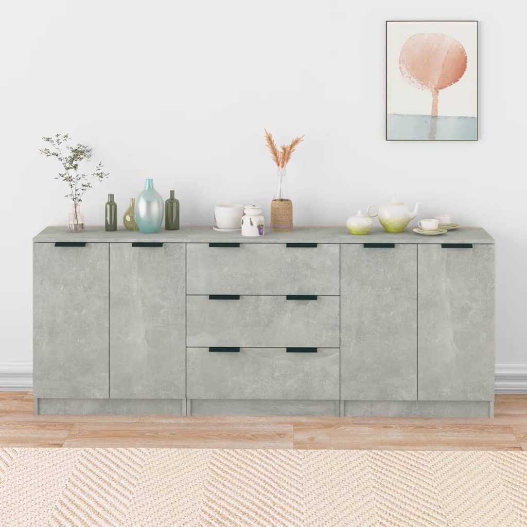 3-tlg. Sideboards Weiß Holzwerkstoff