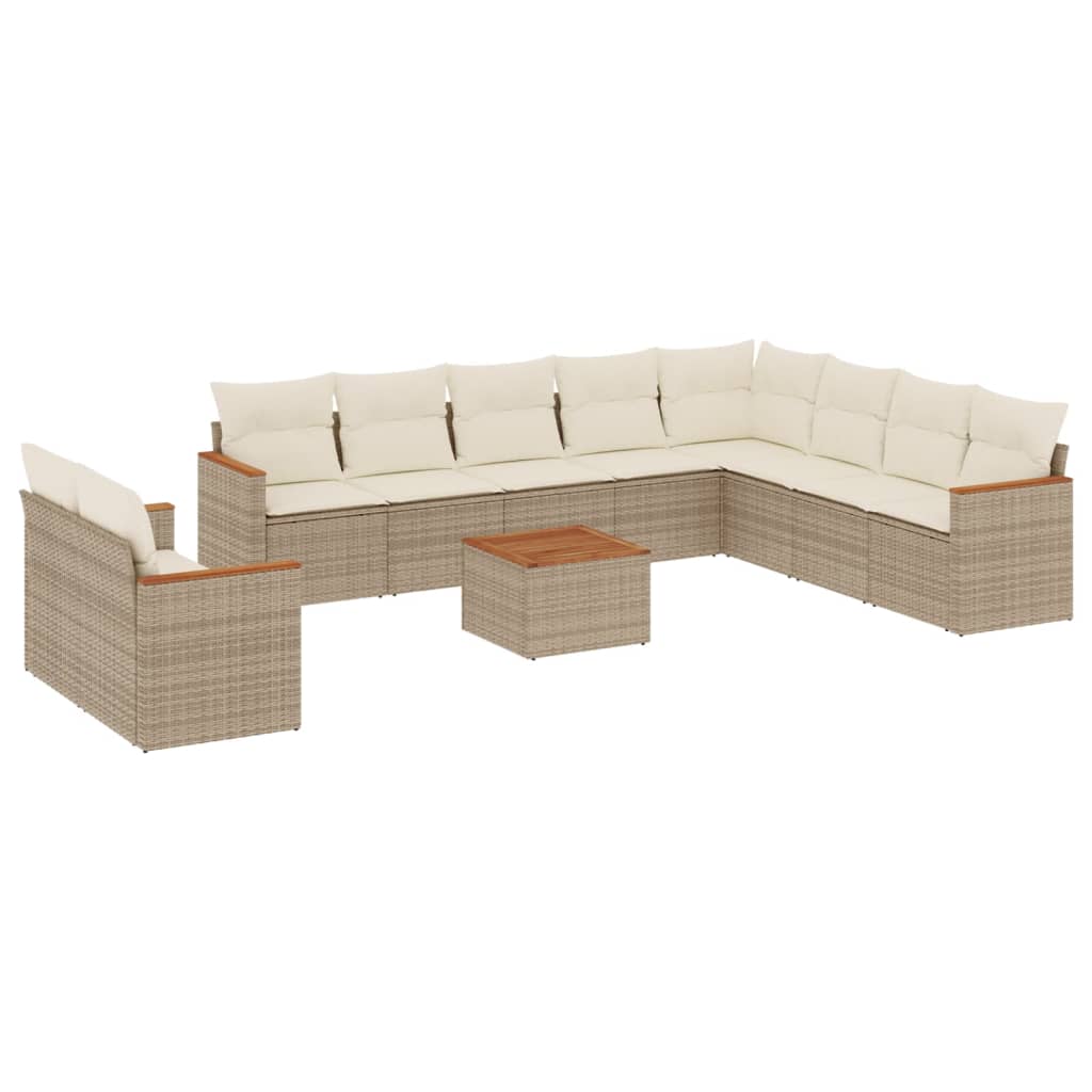 10-tlg. Garten-Sofagarnitur mit Kissen Schwarz Poly Rattan
