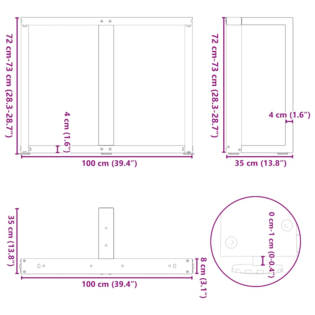 Couchtischbeine T-Form 2 Stk. Schwarz 30x25x(30-31) cm Stahl