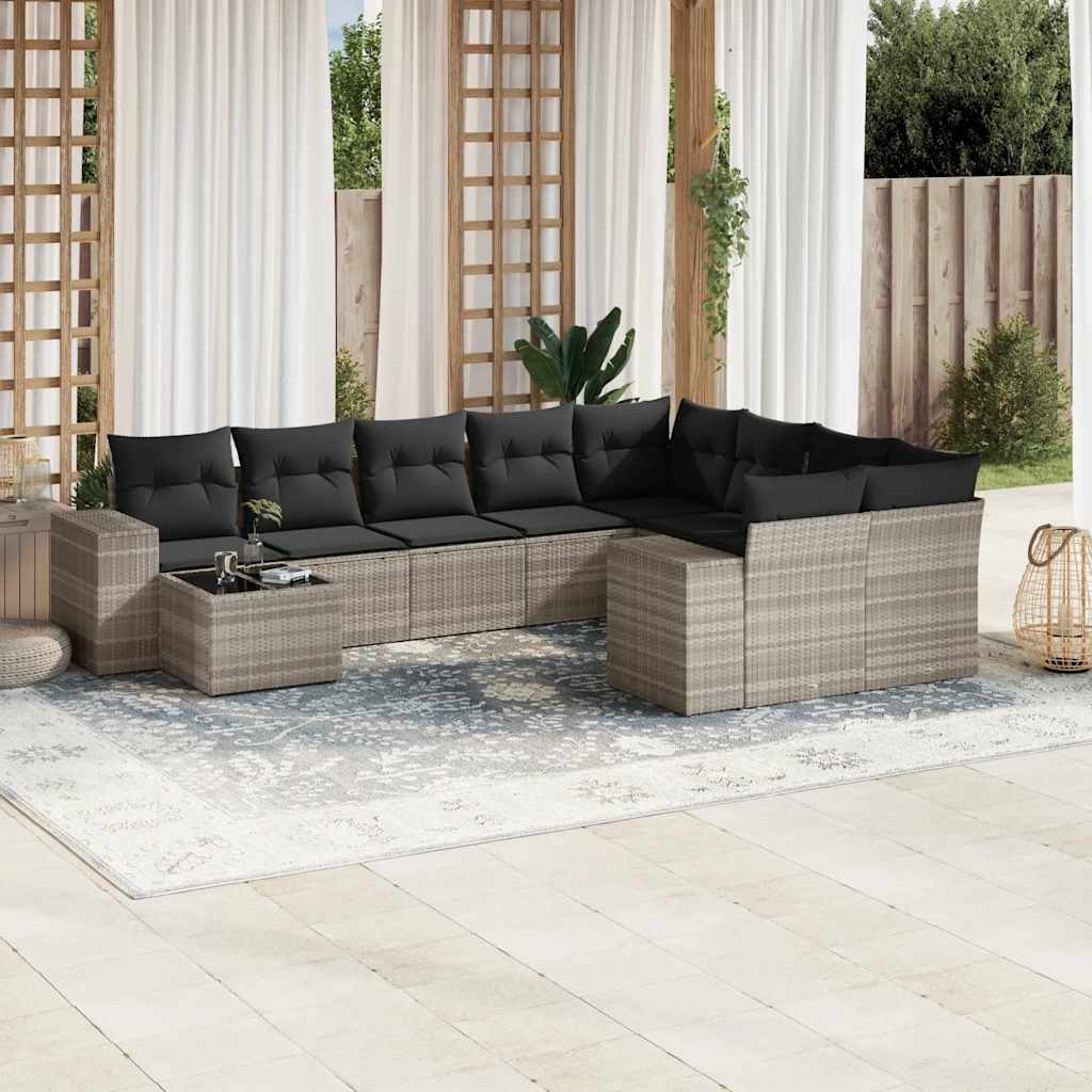 10-tlg. Garten-Sofagarnitur mit Kissen Schwarz Poly Rattan