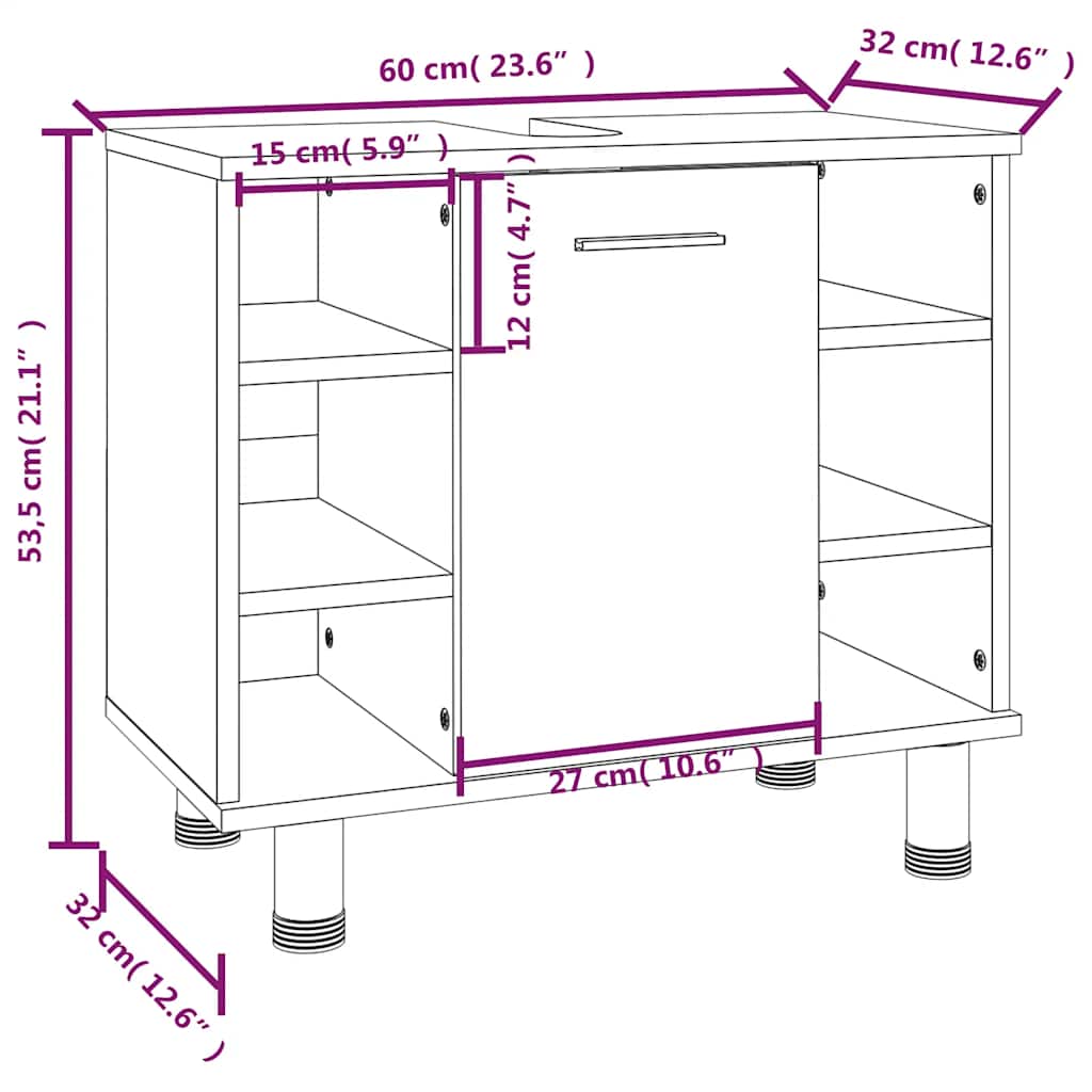 Badezimmerschrank Weiß 60x32x53,5 cm Holzwerkstoff
