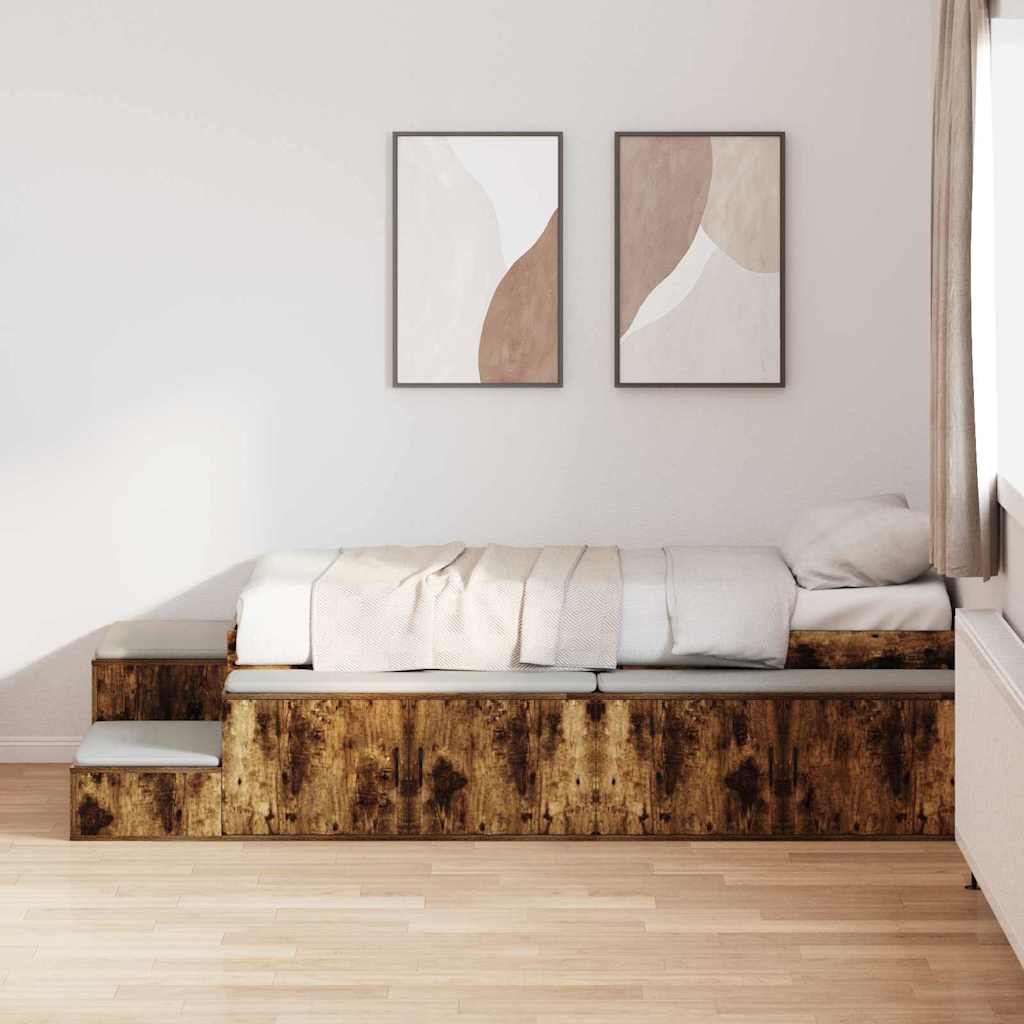 Aufbewahrungsbettgestell mit Speicher Weiß 80 cm Holzwerkstoff