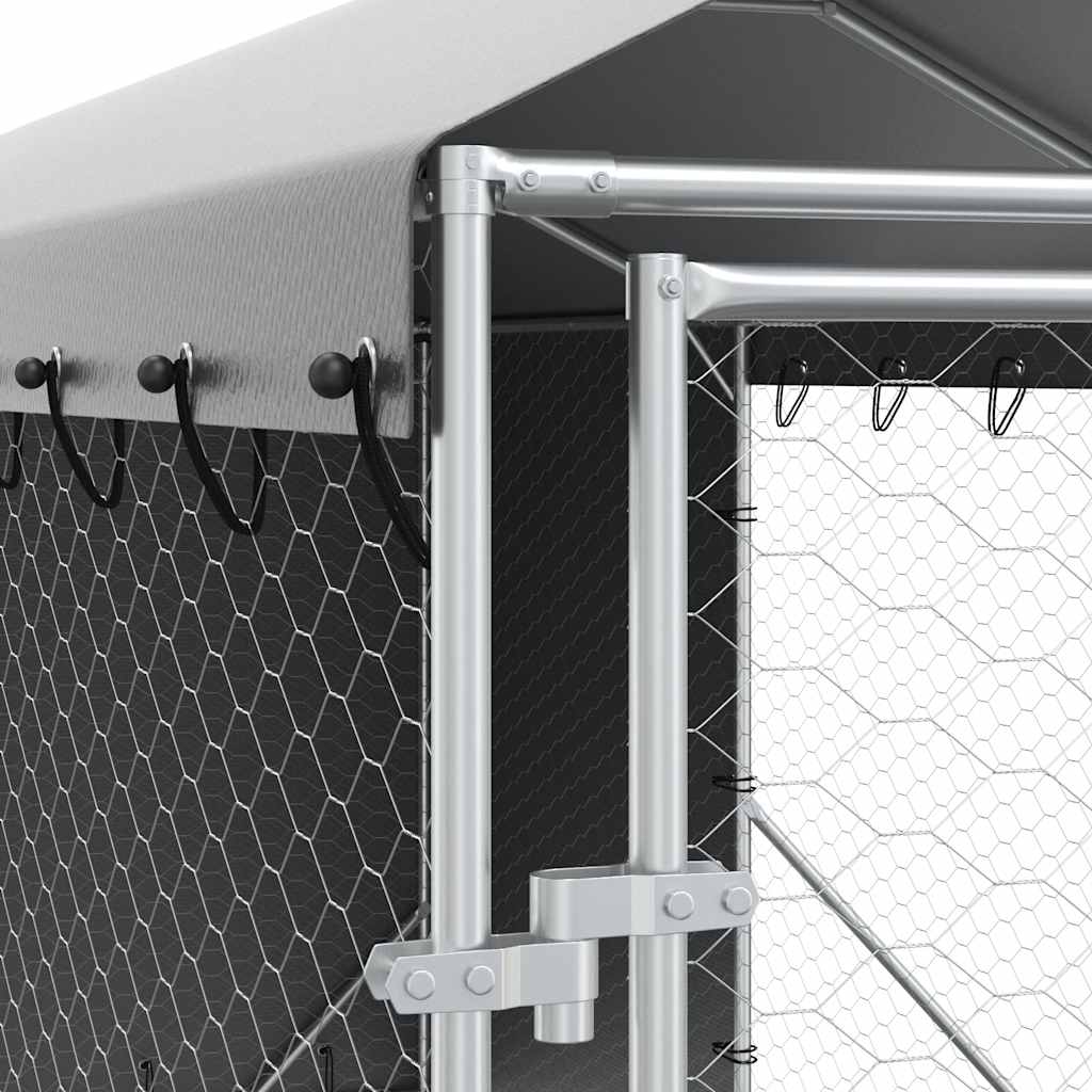 Outdoor-Hundezwinger mit Dach Silbern 2x6x2,5m Verzinkter Stahl