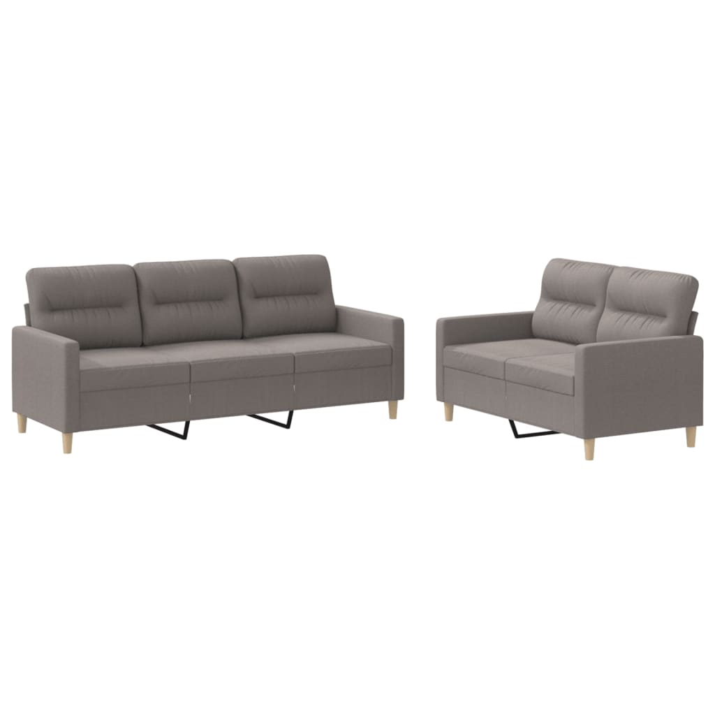 3-tlg. Sofagarnitur mit Kissen Taupe Stoff