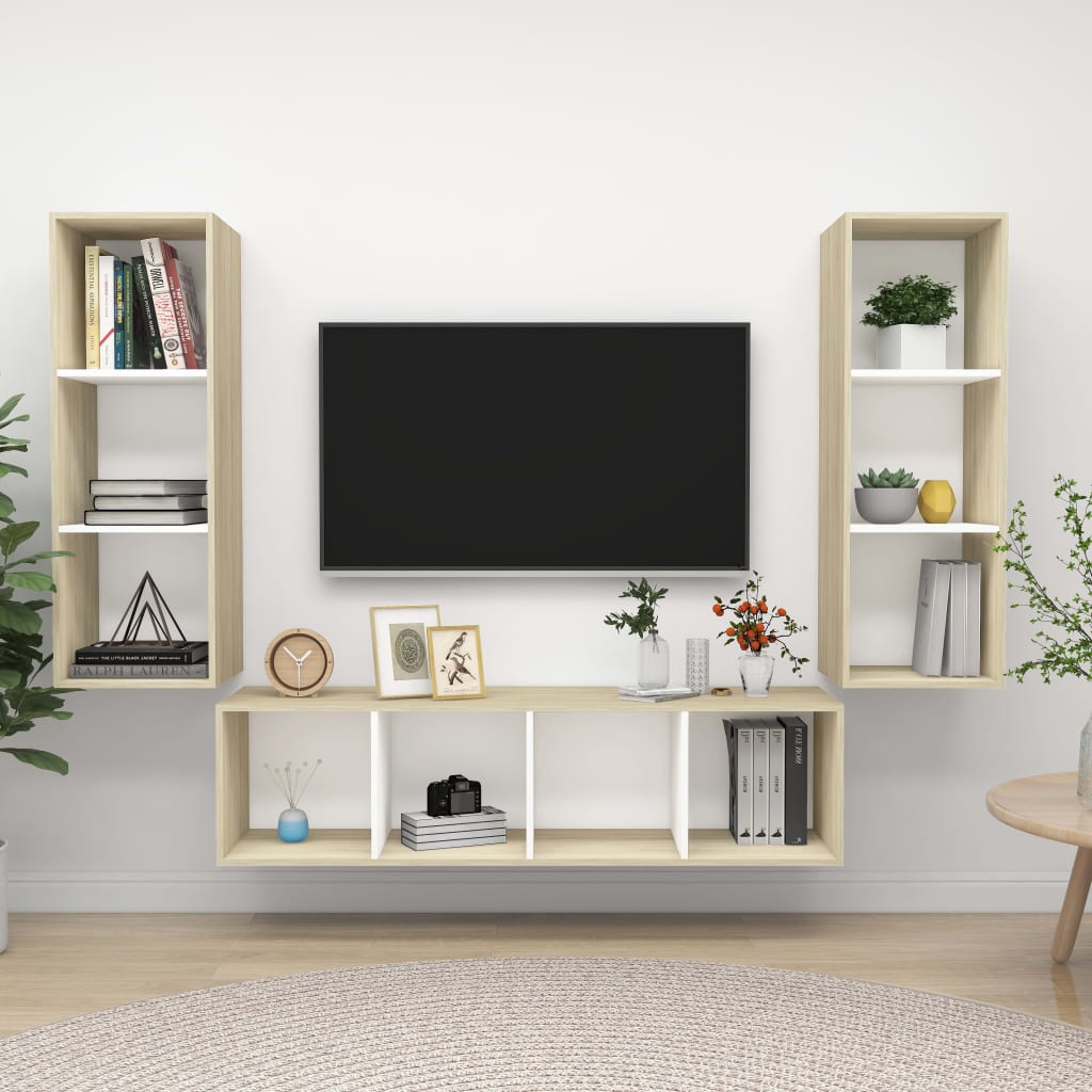 3-tlg. TV-Schrank-Set Weiß Holzwerkstoff