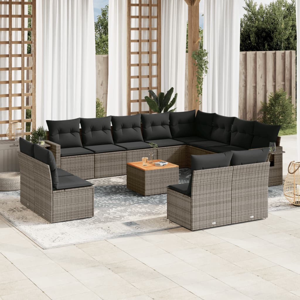 13-tlg. Garten-Sofagarnitur mit Kissen Schwarz Poly Rattan