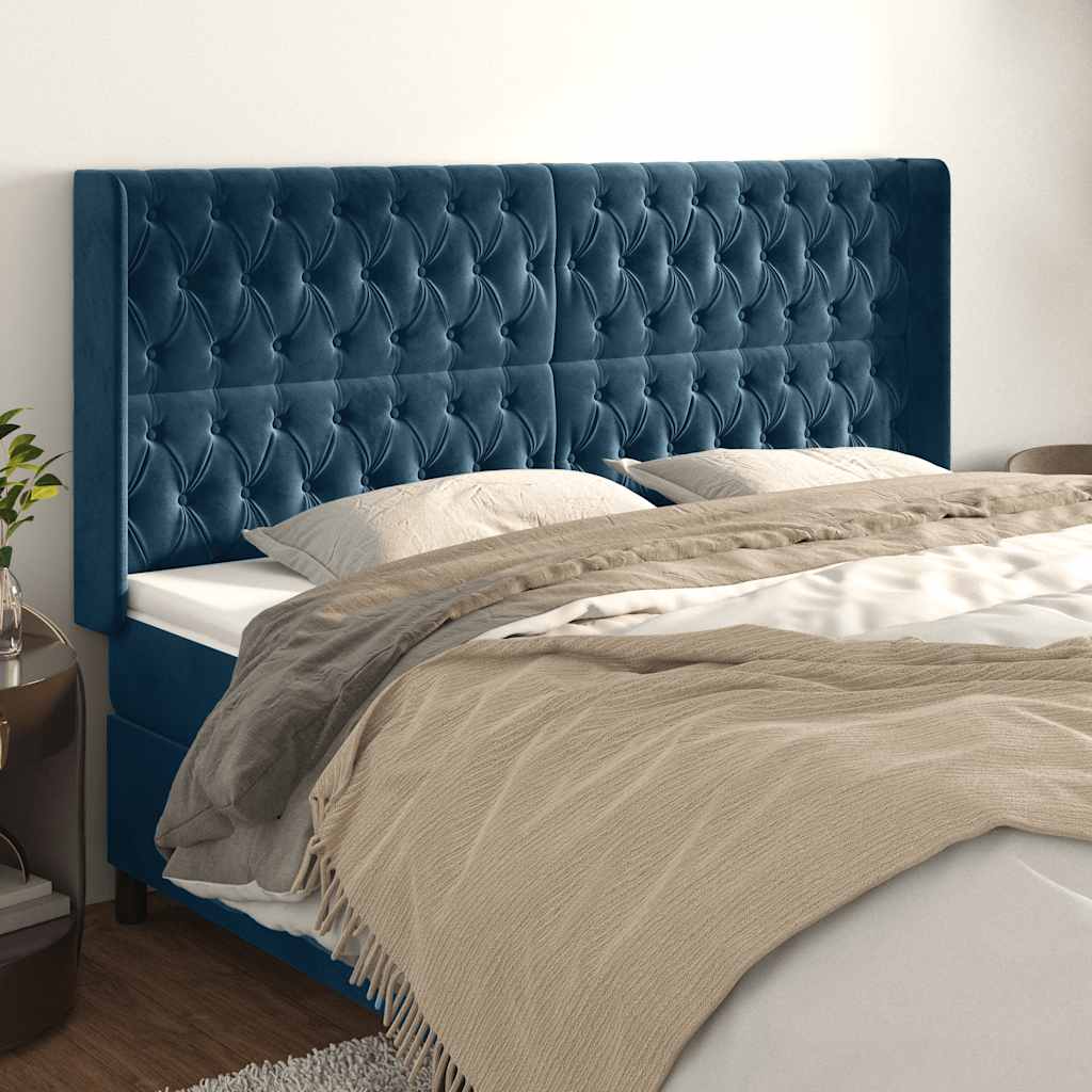 Kopfteil mit Ohren Dunkelblau 93x16x78/88 cm Samt
