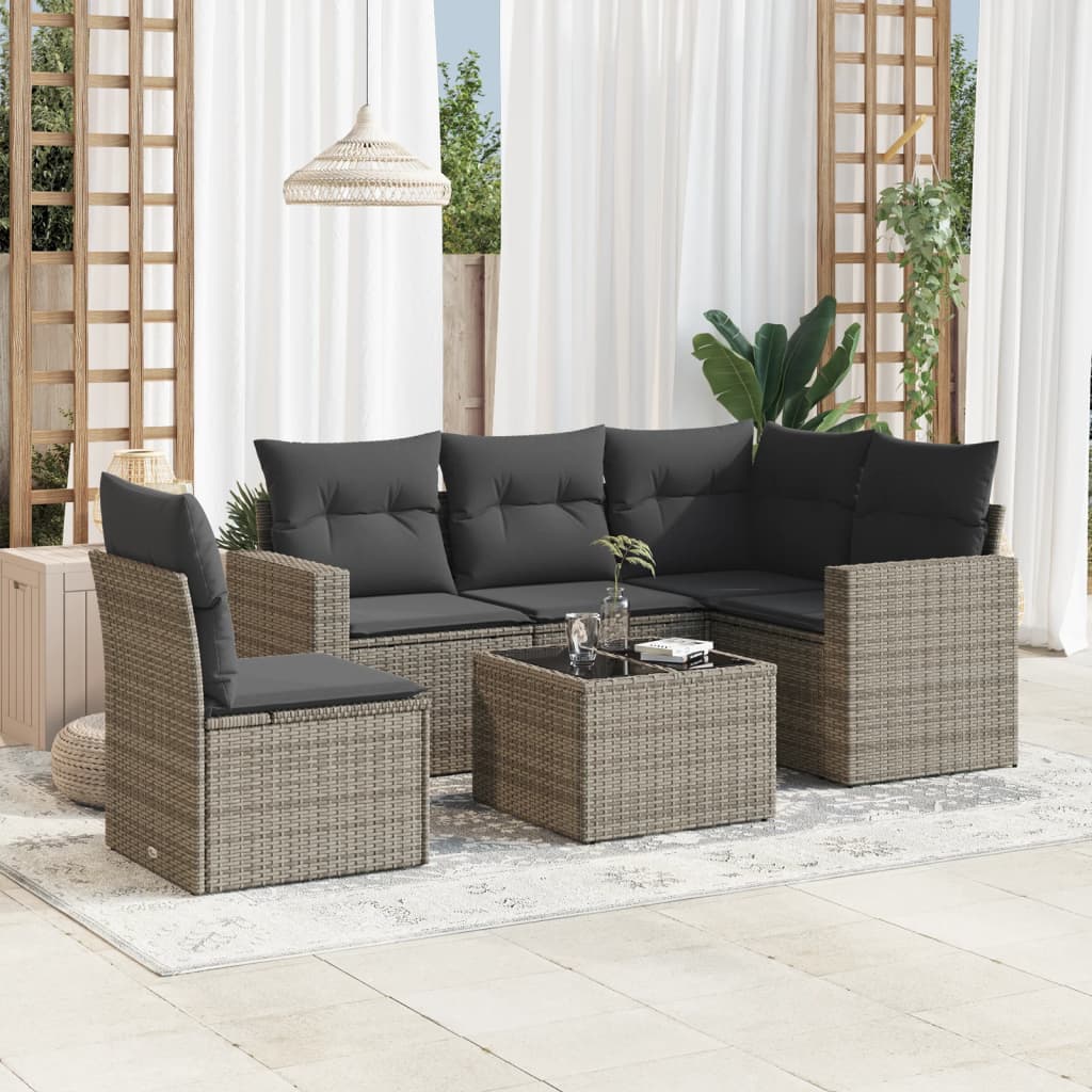 5-tlg. Garten-Sofagarnitur mit Kissen Schwarz Poly Rattan