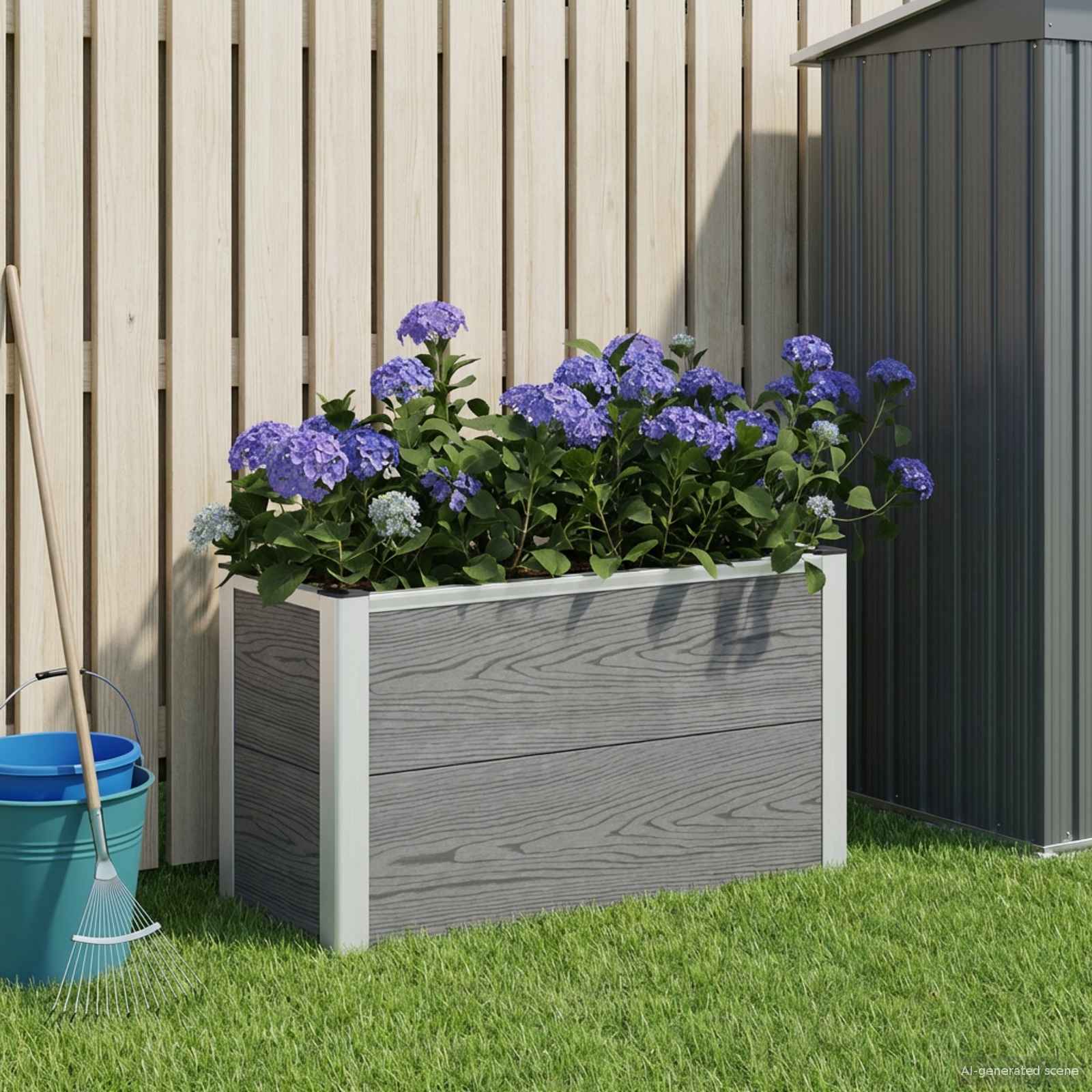 Hochbeet Grau 50 x 30 x 22 cm WPC und Aluminium