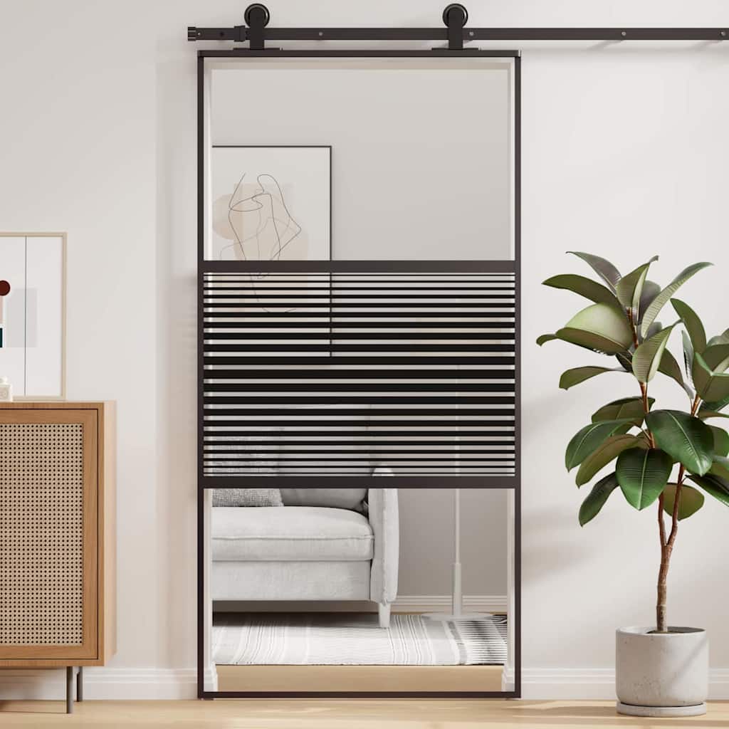 Schiebetür 3-teilig ESG-Glas und Aluminium 76x205 cm Schwarz