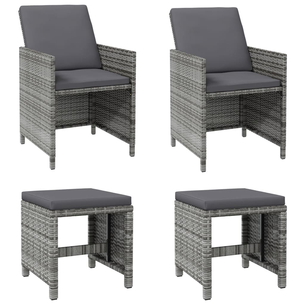 4-tlg. Gartenstuhl und Hocker Set Poly Rattan Schwarz