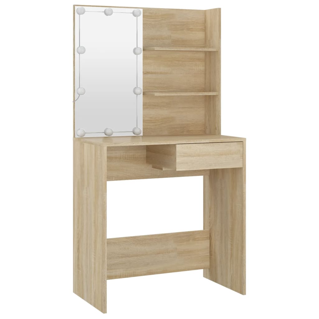 Schminktisch-Set mit LED Weiß Holzwerkstoff