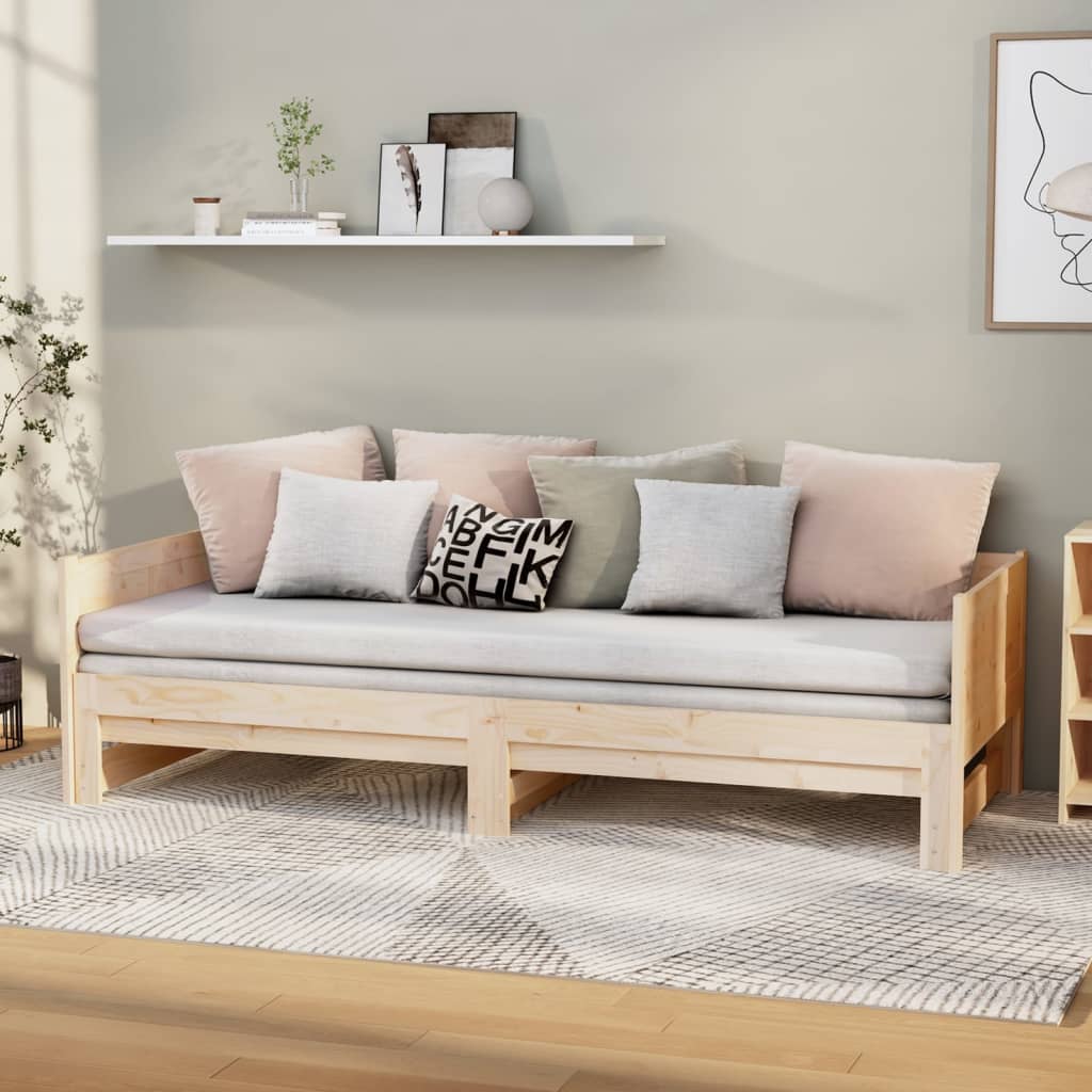 Ausziehbares Tagesbett Natur 180 x 200 cm Massives Kiefernholz
