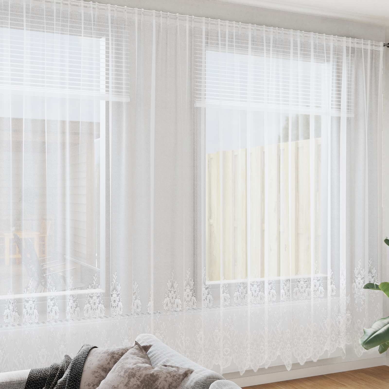 Spitzenvorhang mit Vorhängen Floral Weiß 80 x 150 cm Polyester