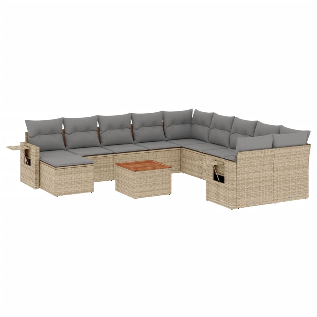 12-tlg. Garten-Sofagarnitur mit Kissen Schwarz Poly Rattan