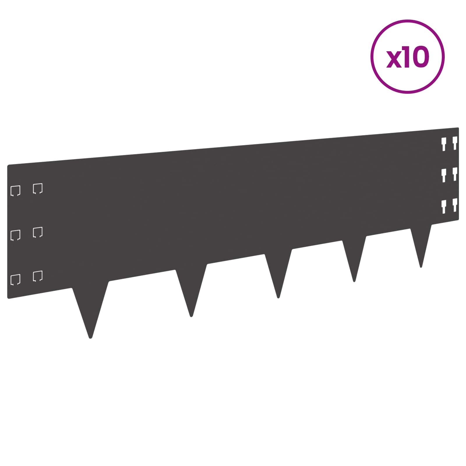 Raseneinfassung 10 pcs 100 x 12 cm Stahl Schwarz