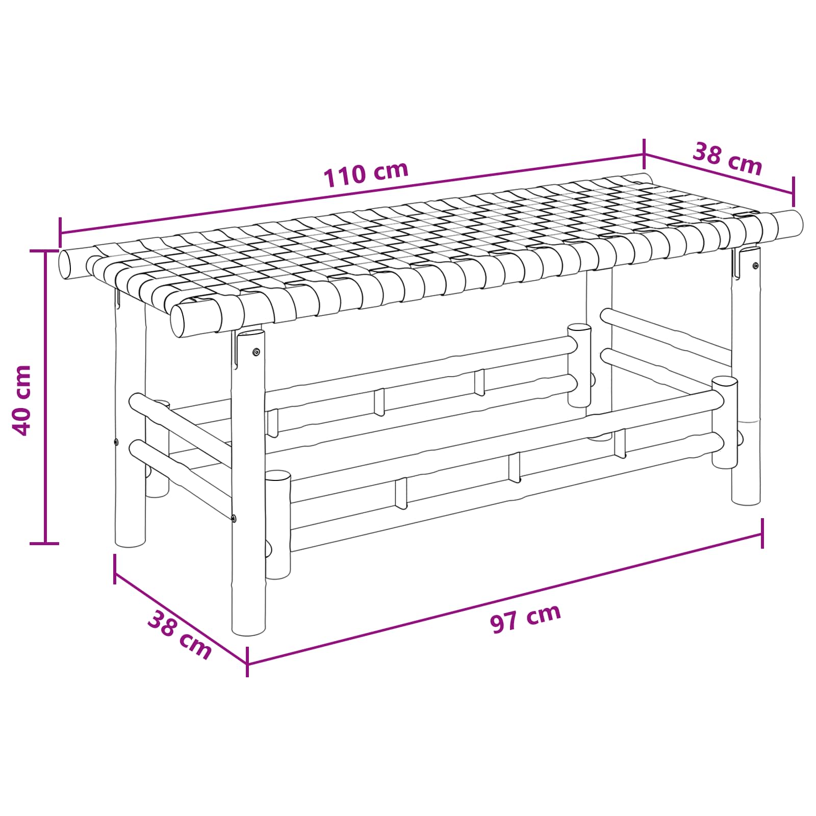 Gartenbank 80 x 38 x 40 cm Bambus Natur Rechtwinklig