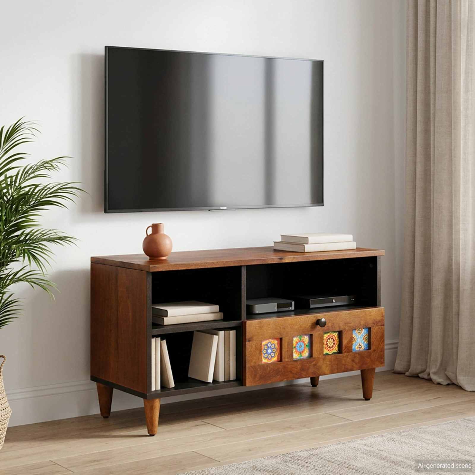 TV-Schränk mit Regal Walnuss 80 x 33 x 46 cm Massivholz Mango