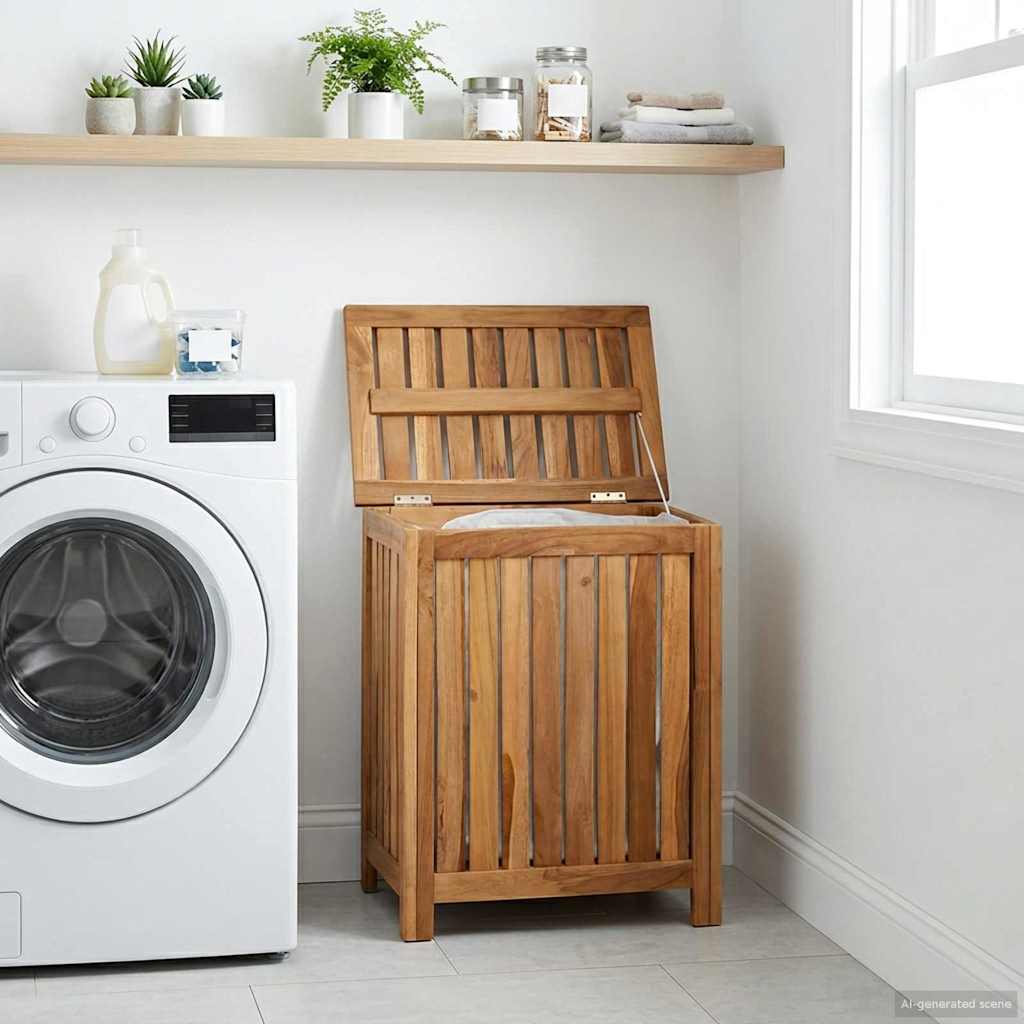 Wäschekorb Natur 35 x 25 x 60 cm Massivholz Teak