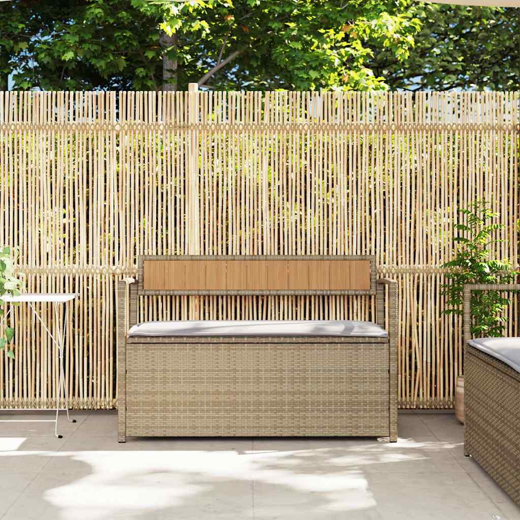 Gartenbank mit Stauraum und Kissen Schwarz Poly Rattan