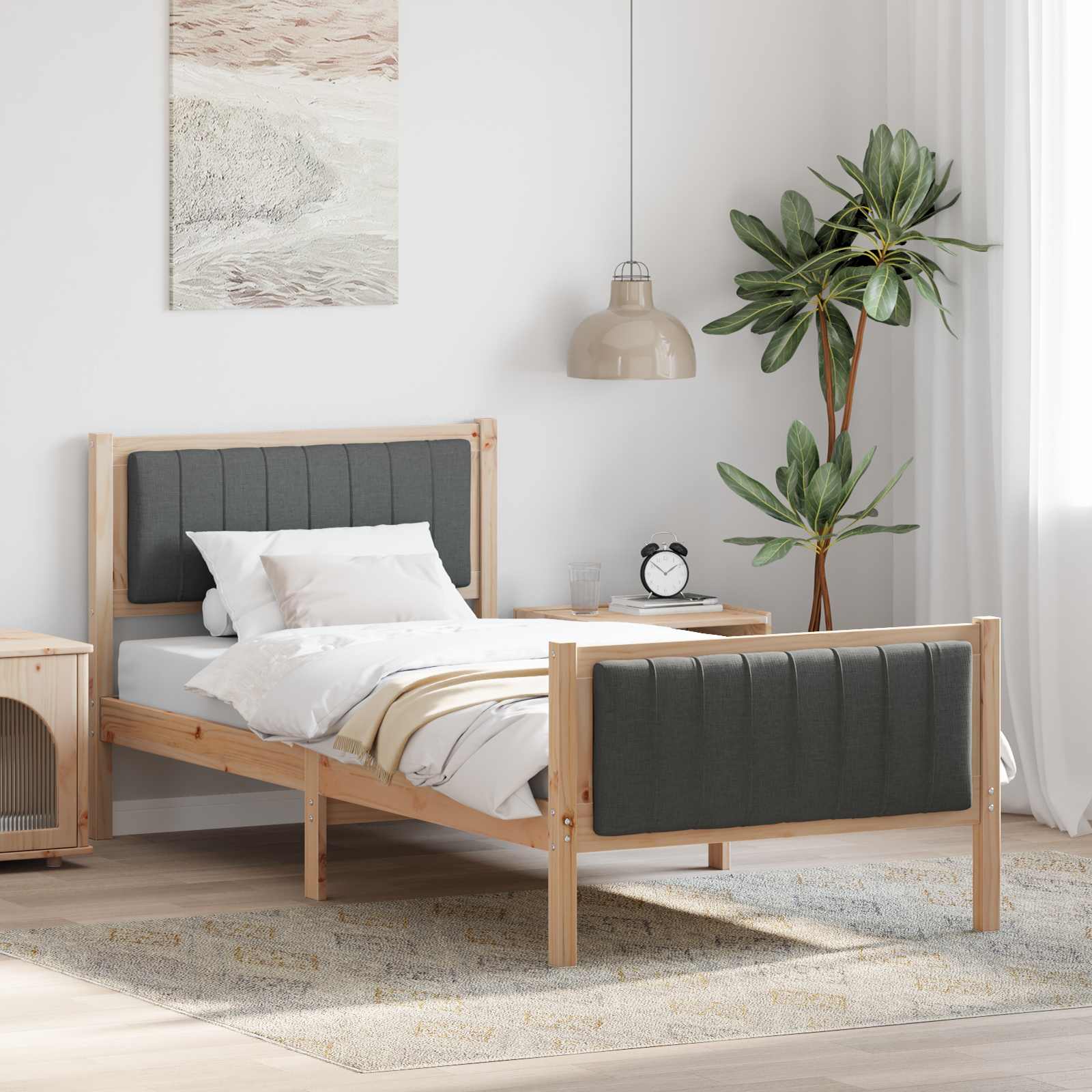 Bettgestell Braun und hellgrau 200 x 200 cm Massivholz Kiefer