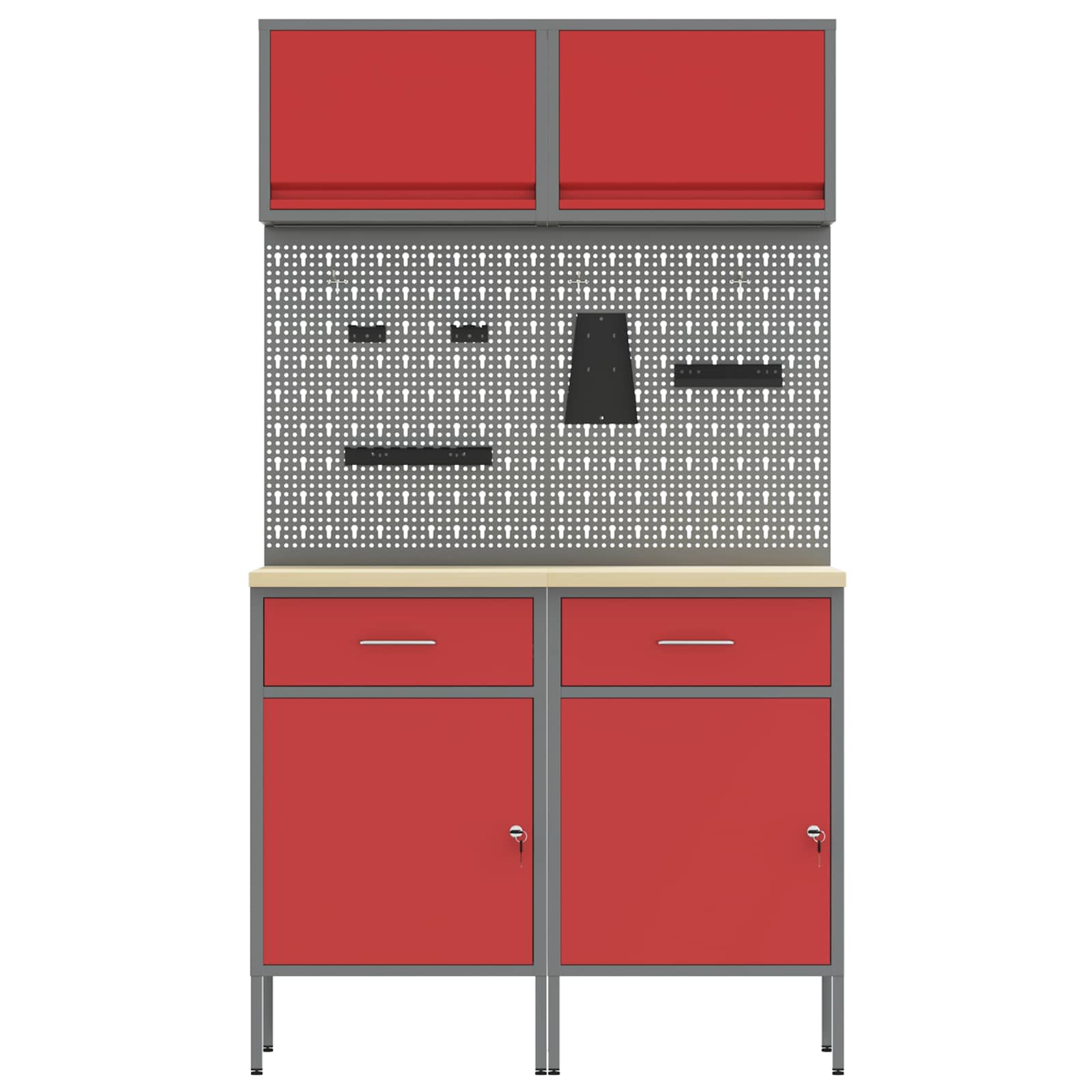 Arbeitsschrankset mit Schubladen mit Regal 8 pcs Grau