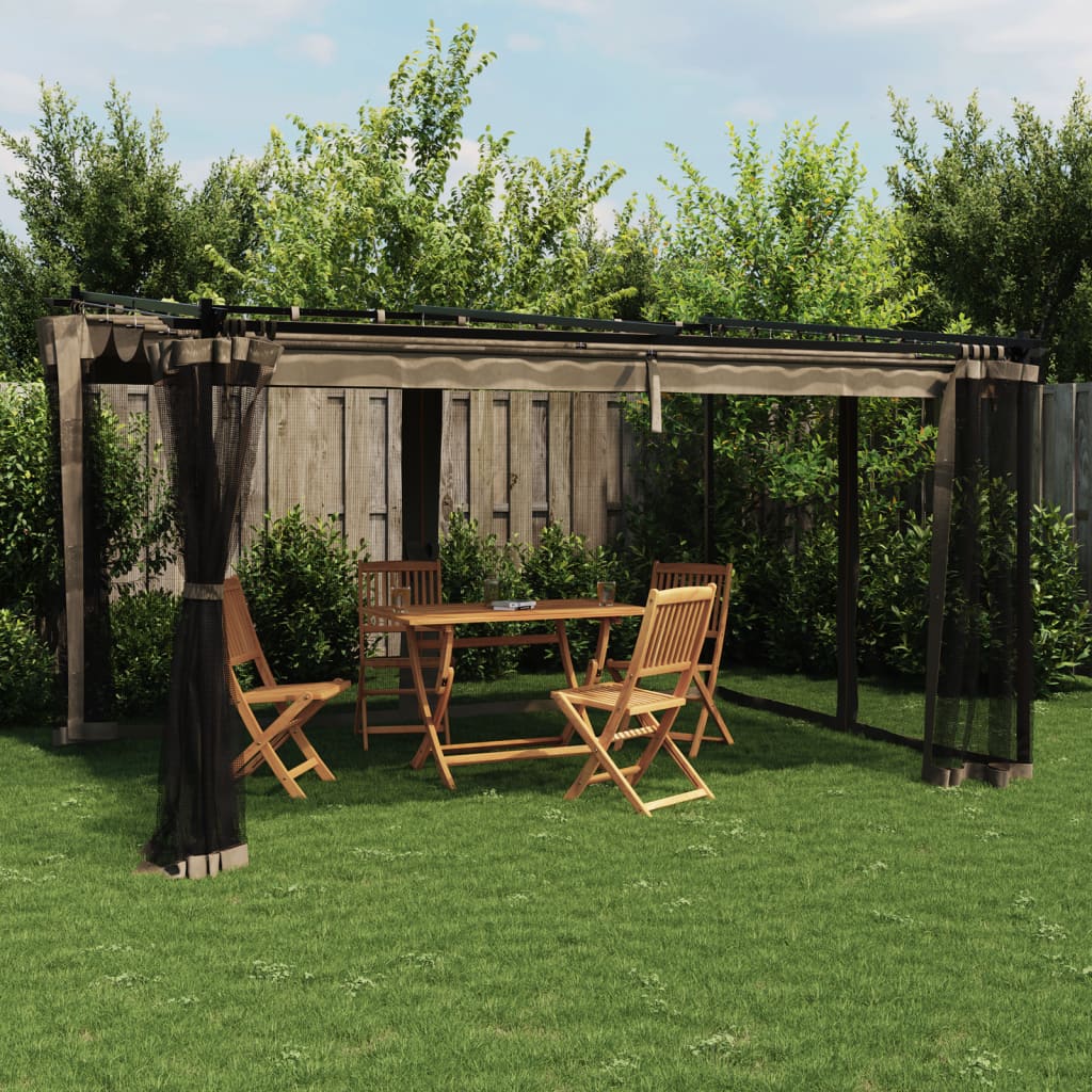 Pavillon mit Netzwände Creme 3x3 m Stahl