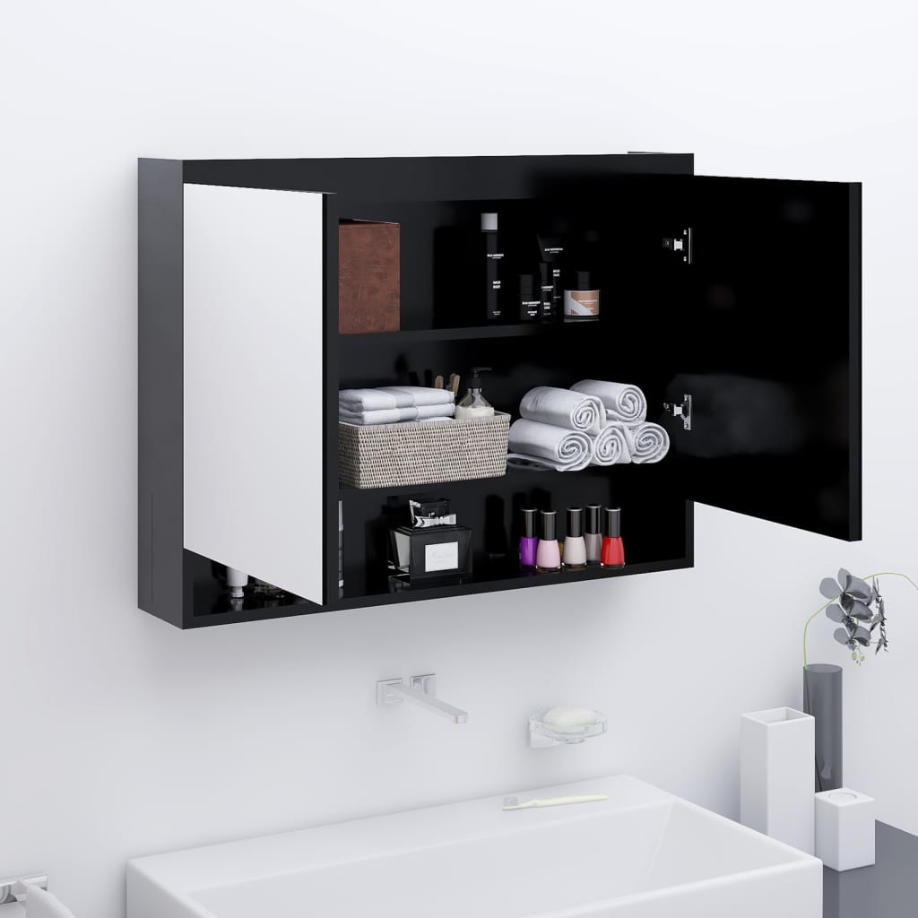 Spiegelschrank fürs Bad 80x15x60 cm Glänzend Schwarz