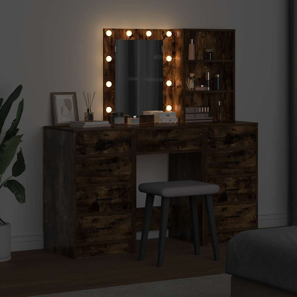 Schminktisch mit Spiegelbeleuchtung 3 pcs Weiß Holzwerkstoff