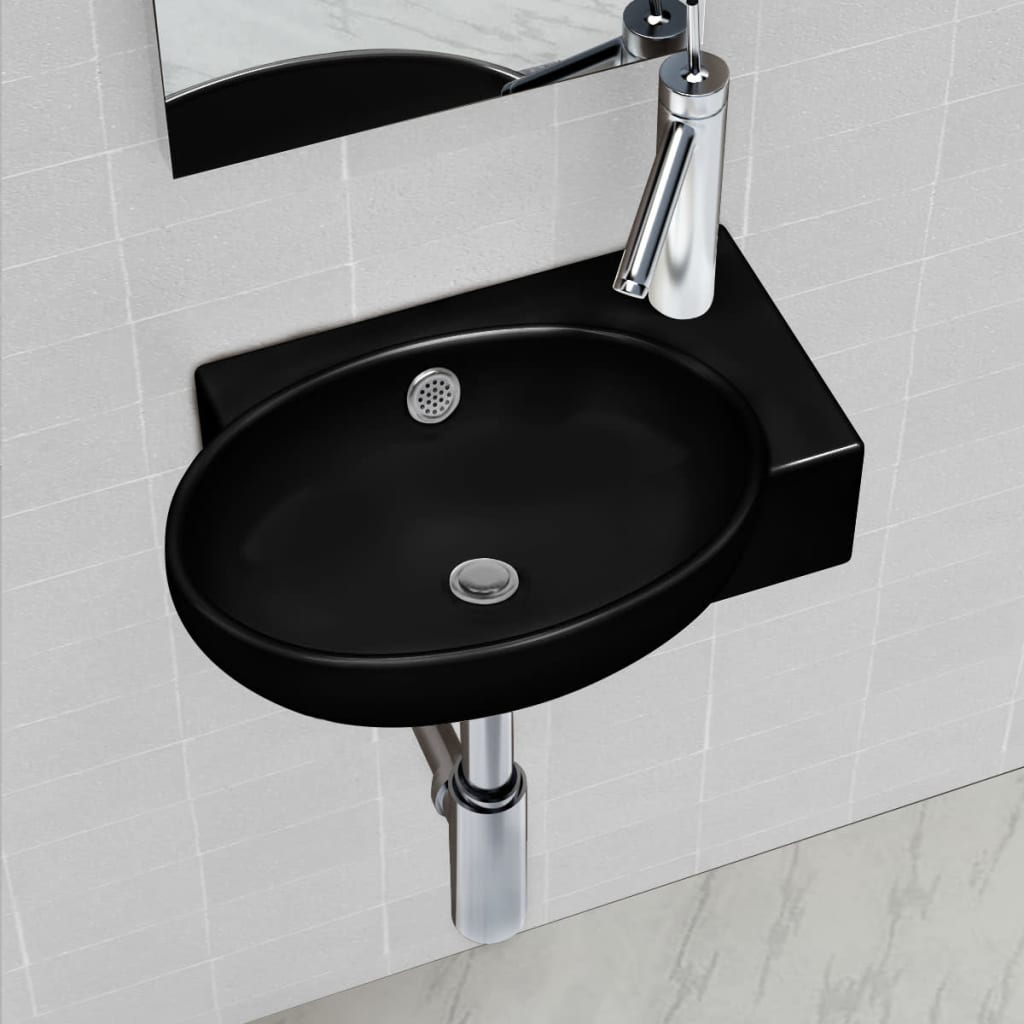 Waschbecken mit Wasserhahn-Loch und Überlaufloch Keramik Weiß