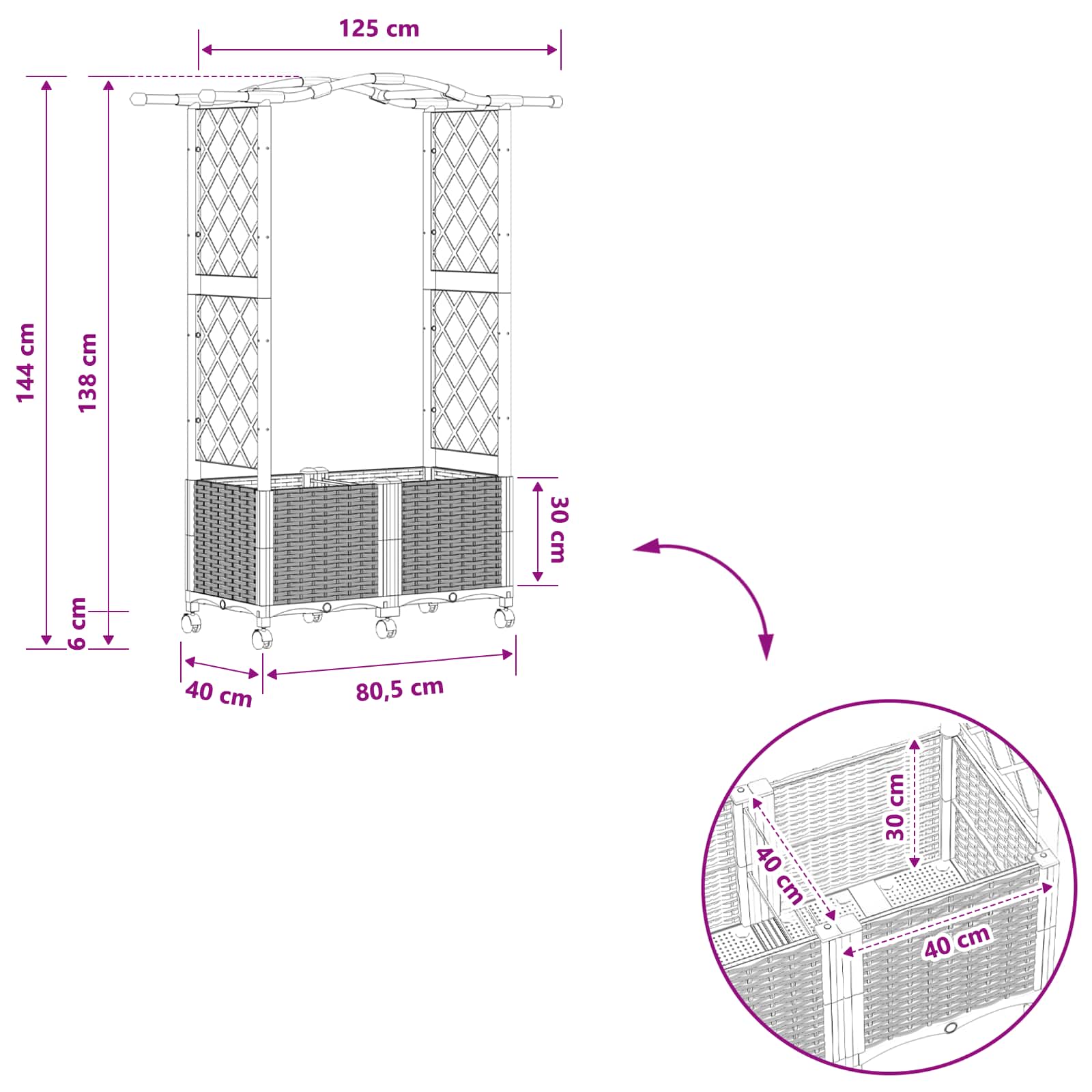 Hochbeet mit Rankgitter und Dach Braun 124 x 40 x 123 cm PP