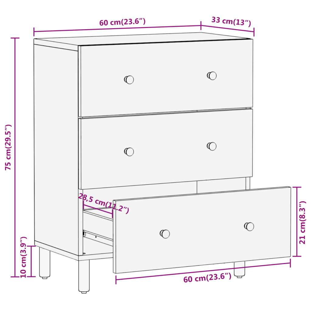 Beistellschrank 60x33x75 cm Massivholz Akazie