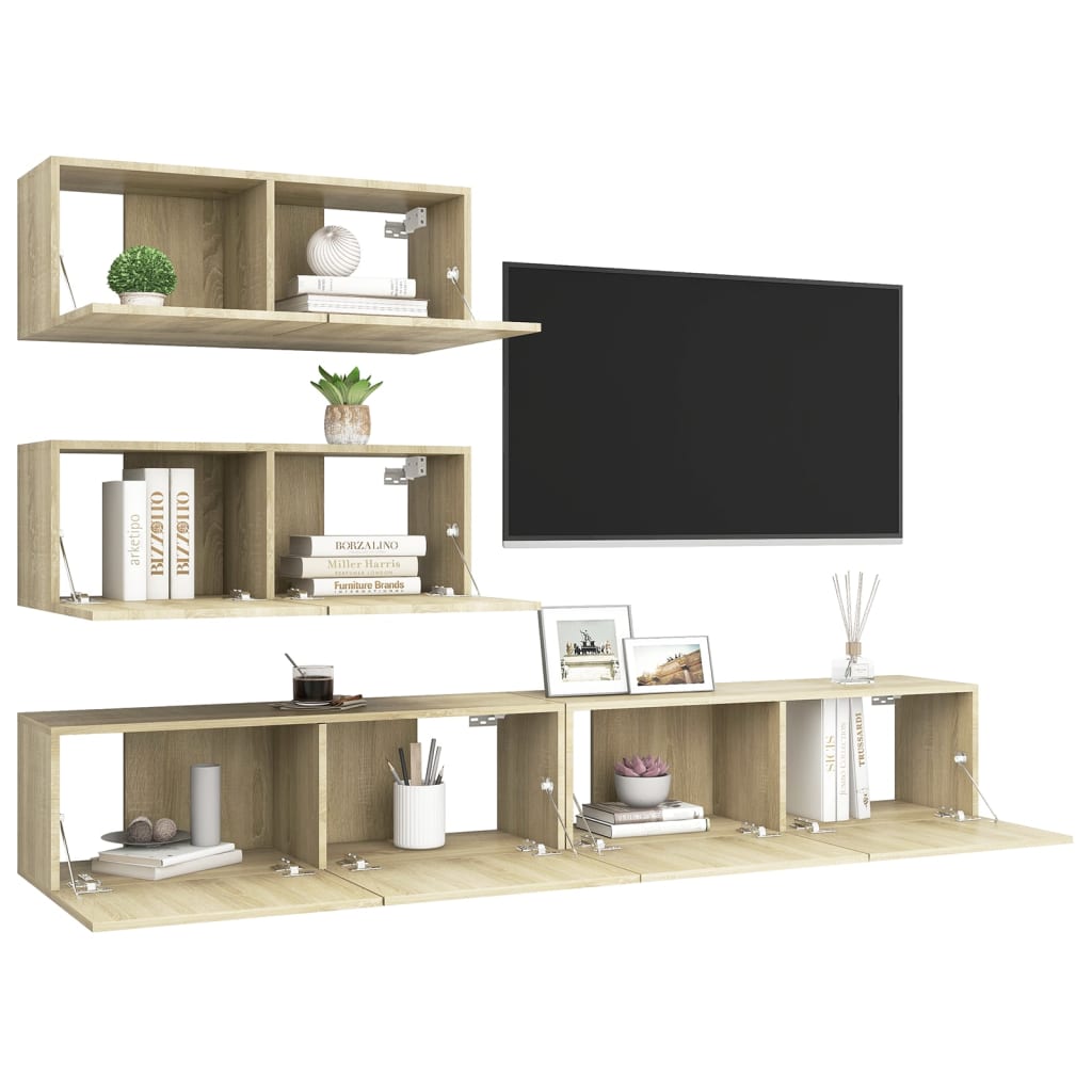 4-tlg. TV-Schrank-Set Weiß Holzwerkstoff