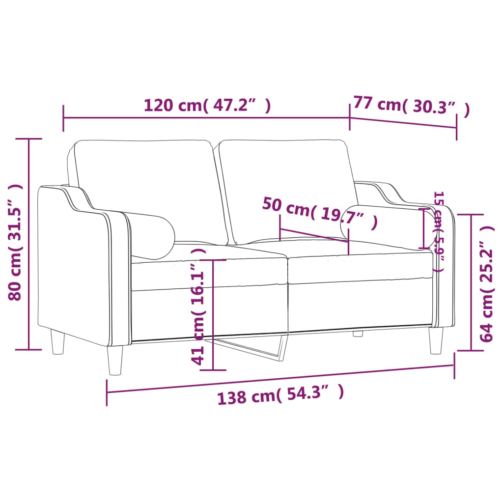 2-Sitzer-Sofa mit Zierkissen Braun 120 cm Stoff