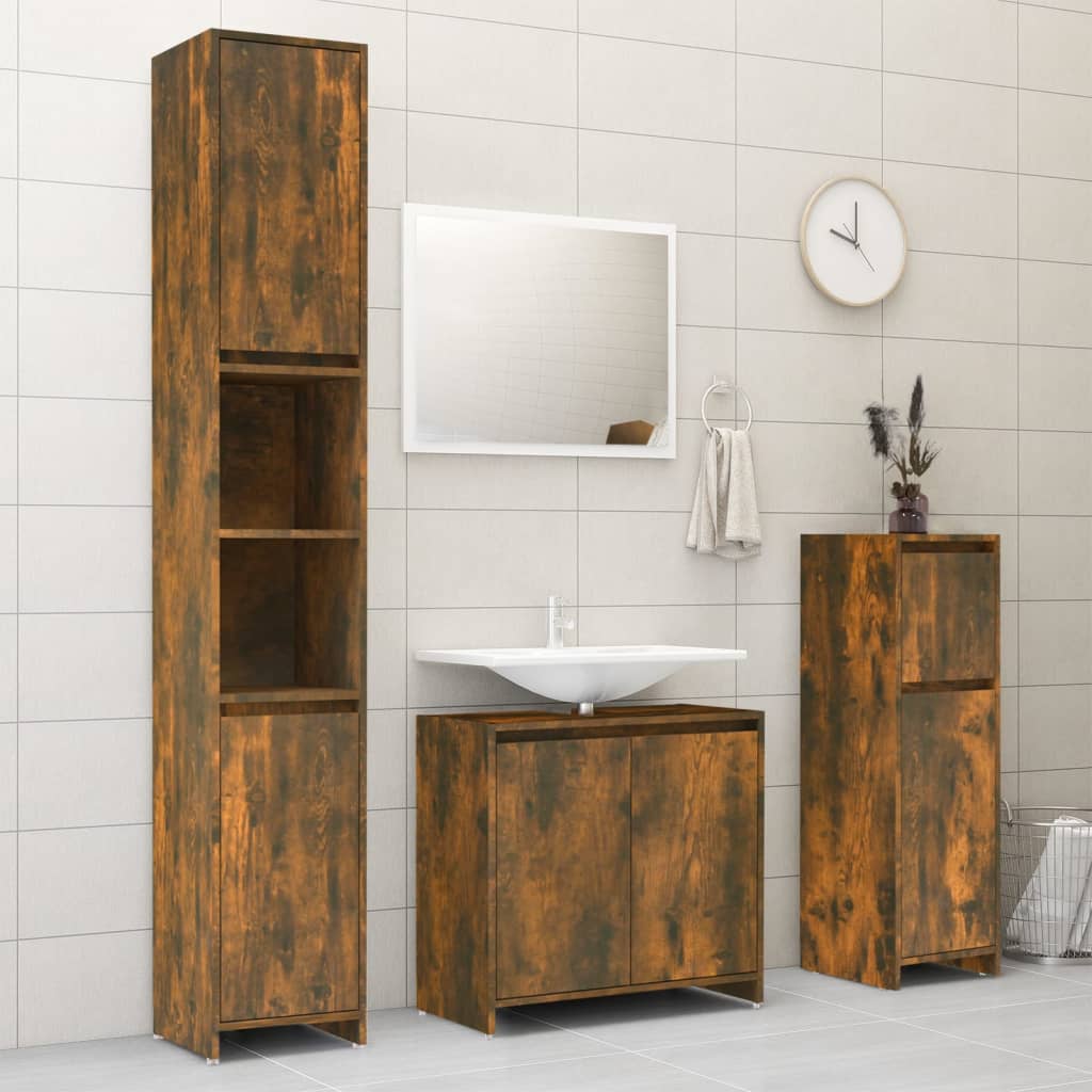 Badezimmerschrank Weiß 30x30x95 cm Holzwerkstoff