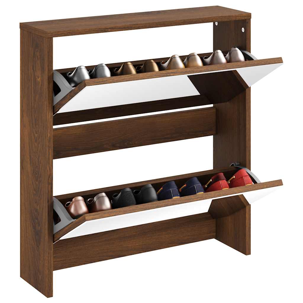 Schuhschrank mit 2 Fächern Spiegel Eiche-Optik 63x17x67 cm