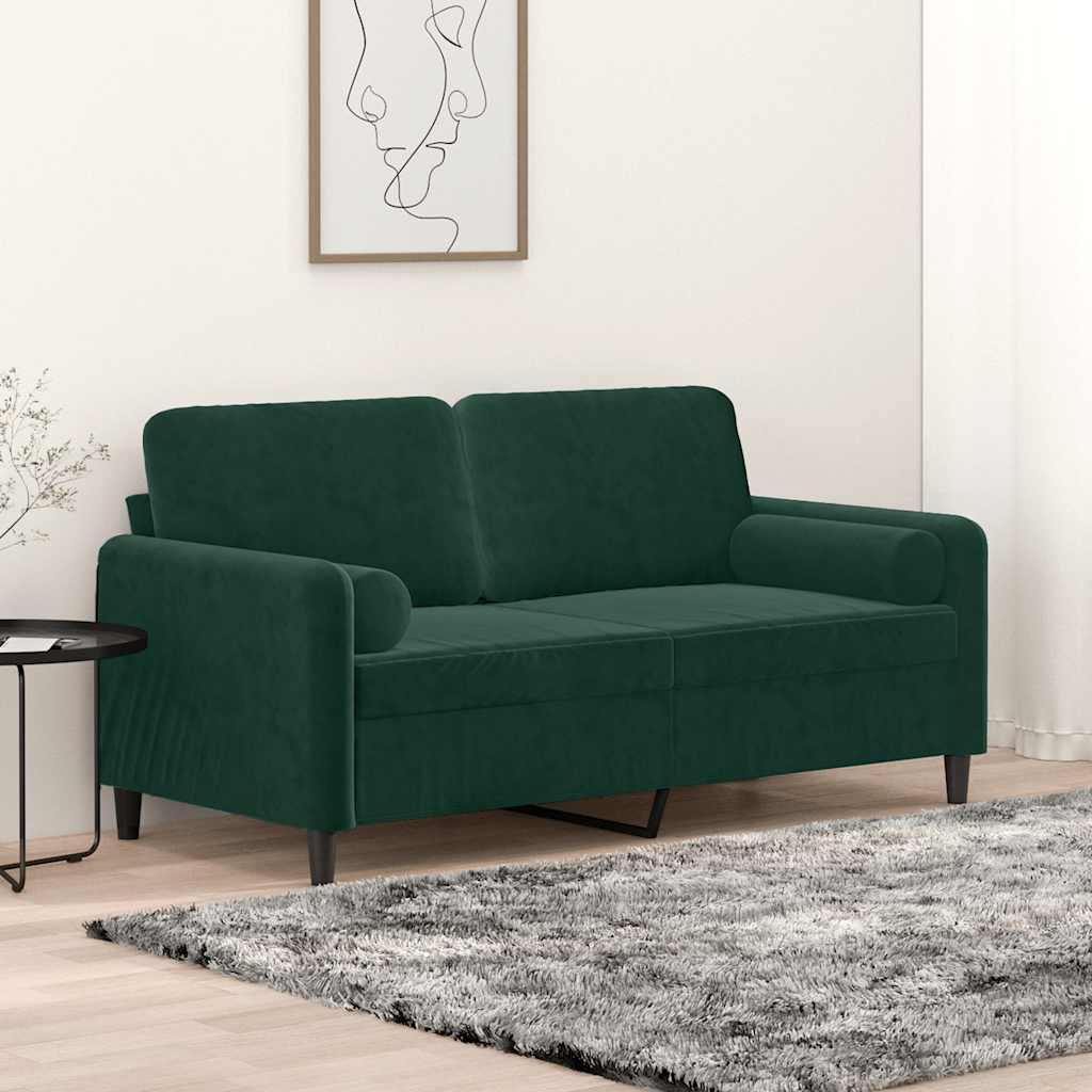 2-Sitzer-Sofa mit Zierkissen Dunkelgrün 120 cm Samt