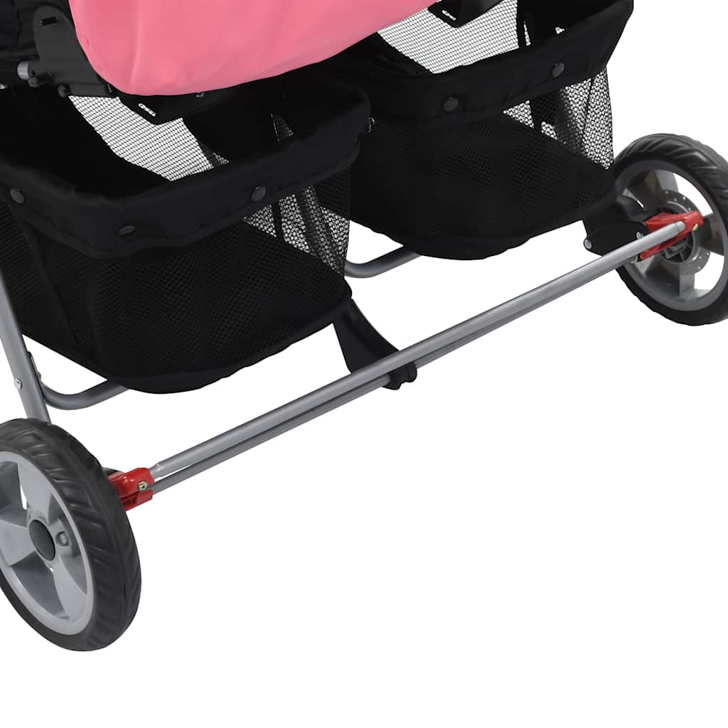 Zwillingskinderwagen Stahl Rot und Schwarz