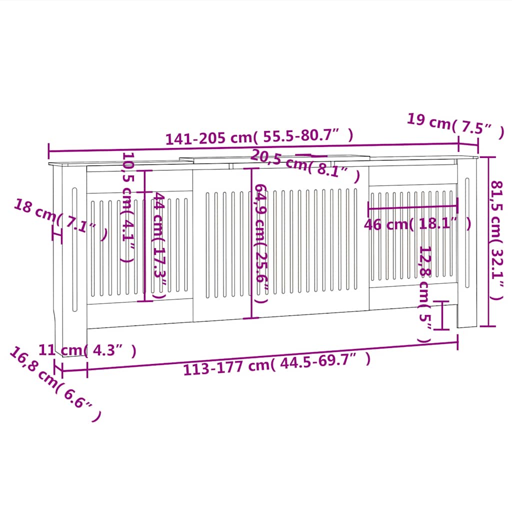 Holzwerkstoff Heizkörper-Abdeckung Heizkörperverkleidung 112 cm, weiß
