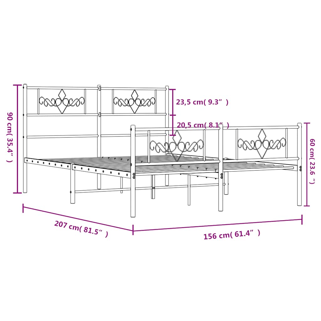 Bettgestell mit Kopfteil Metall Schwarz 100x190 cm