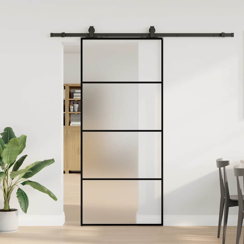 Schiebetür mit Beschlag Schwarz 76x205 cm ESG-Glas