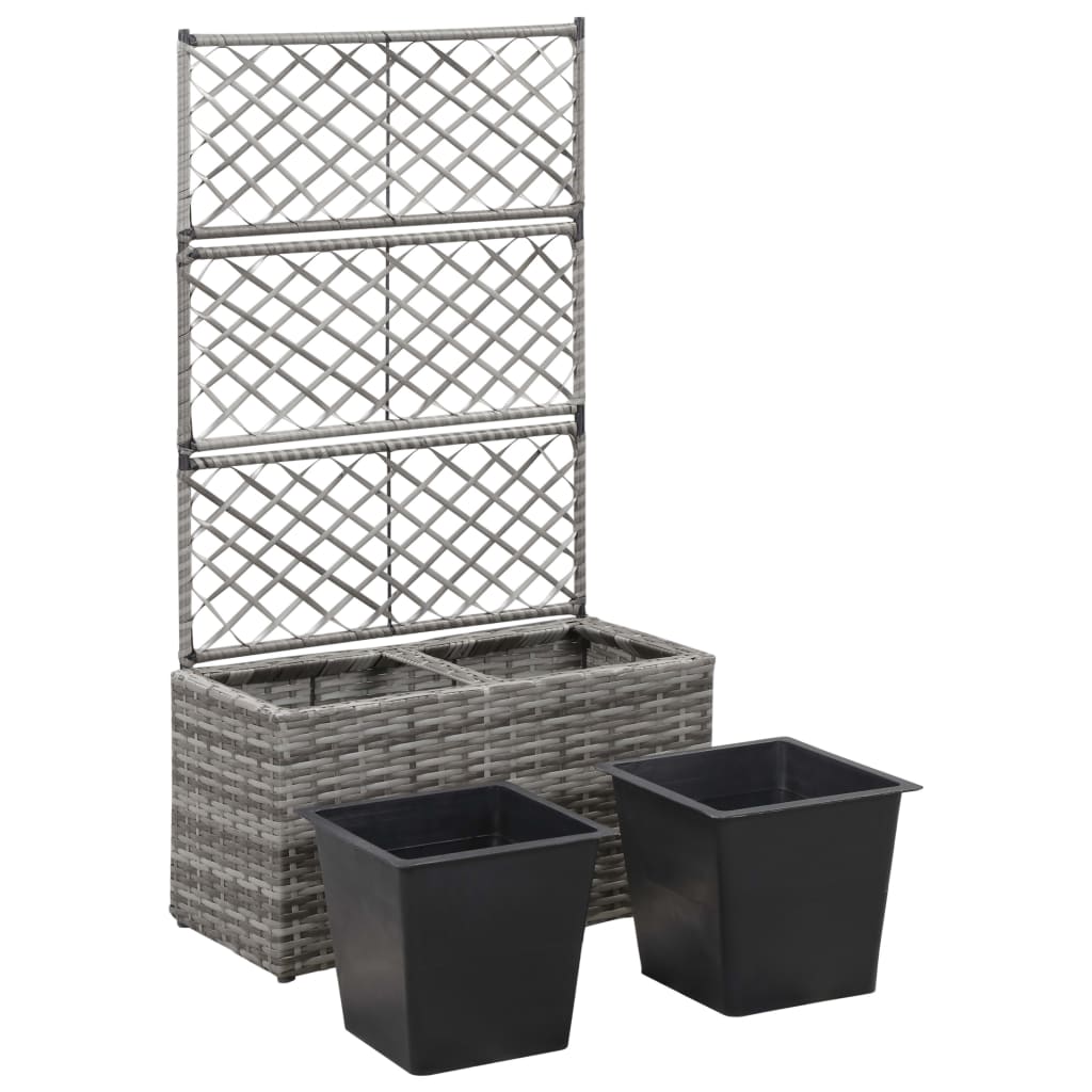 Hochbeet mit Rankgitter 1 Topf 30x30x107cm Poly Rattan Schwarz