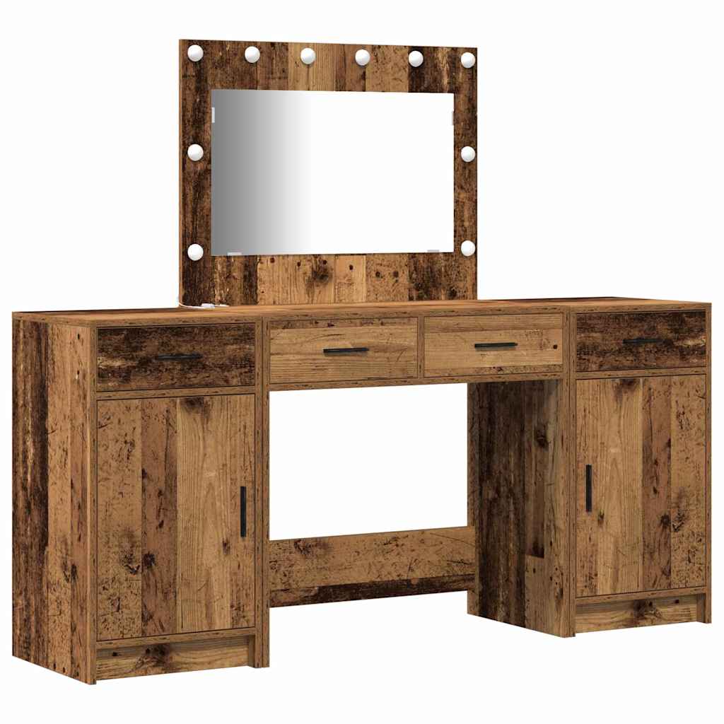 Schminktisch mit Spiegelbeleuchtung 3 pcs Weiß Holzwerkstoff