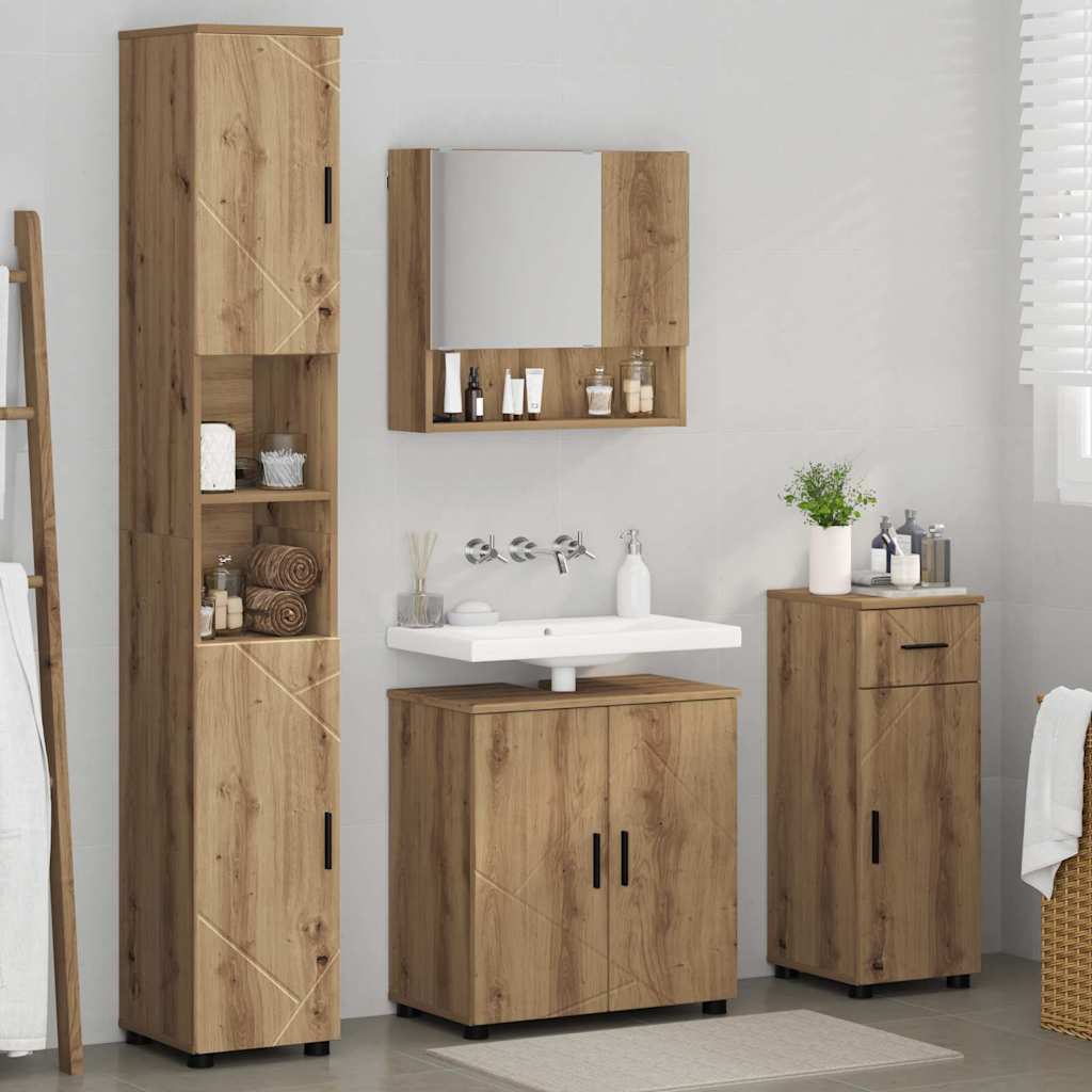 Badezimmermöbel-Set mit Tür 4 pcs Weiß Holzwerkstoff & Metall