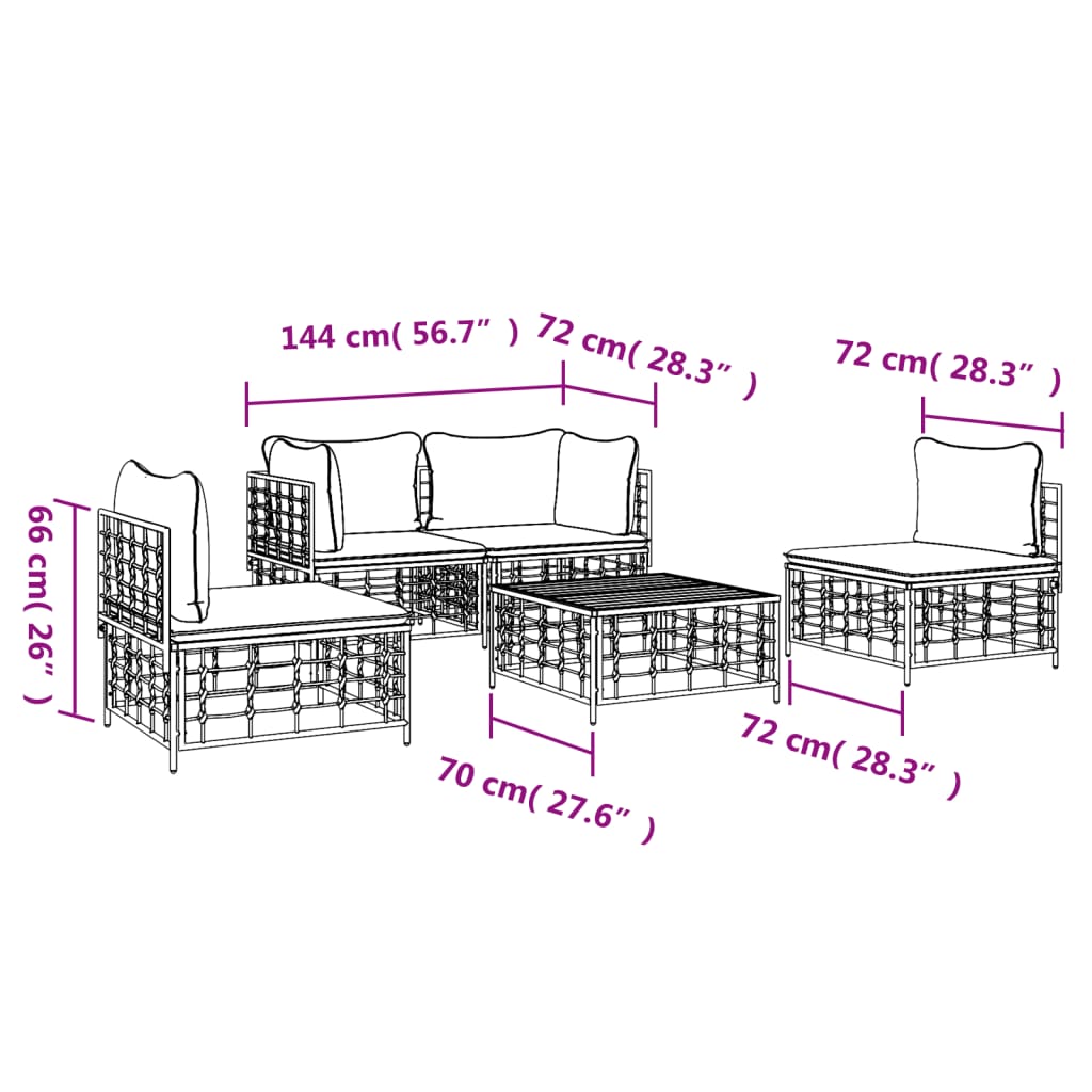 6-tlg. Garten-Lounge-Set mit Kissen Anthrazit Poly Rattan