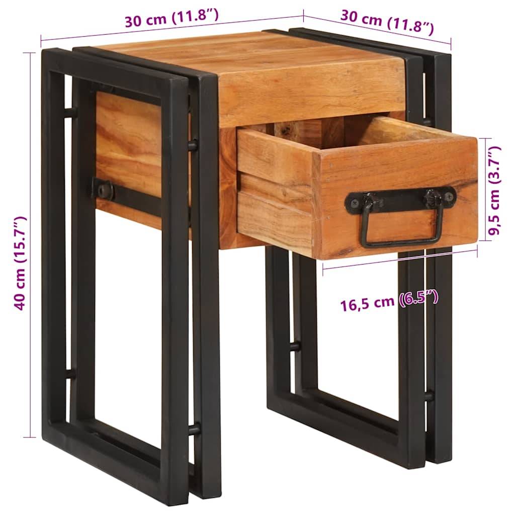 Beistelltisch mit Schubladen 40 x 40 x 50 cm Massivholz Mango