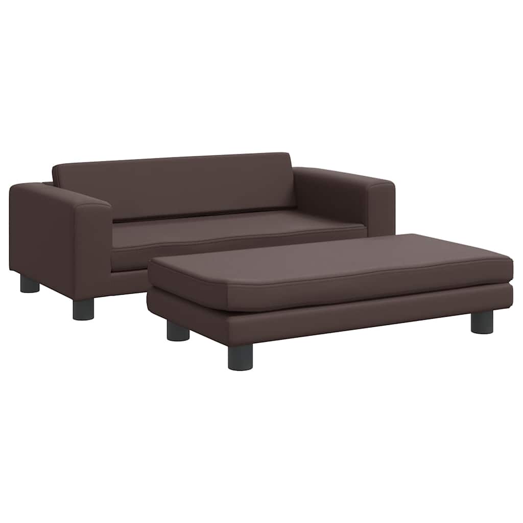 Kindersofa mit Hocker Creme 100x50x30 cm Kunstleder