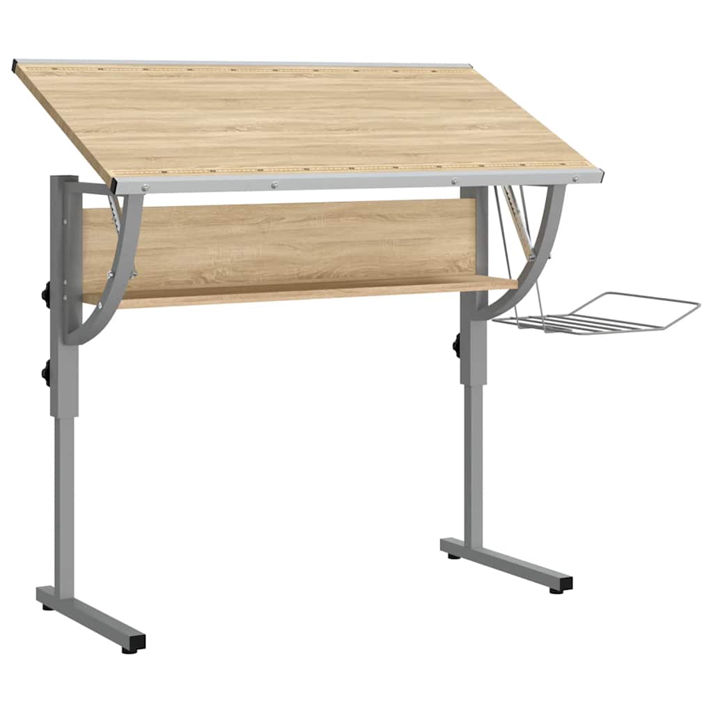 Basteltisch Weiß & Grau 110x53x(58-87) cm Holzwerkstoff & Stahl
