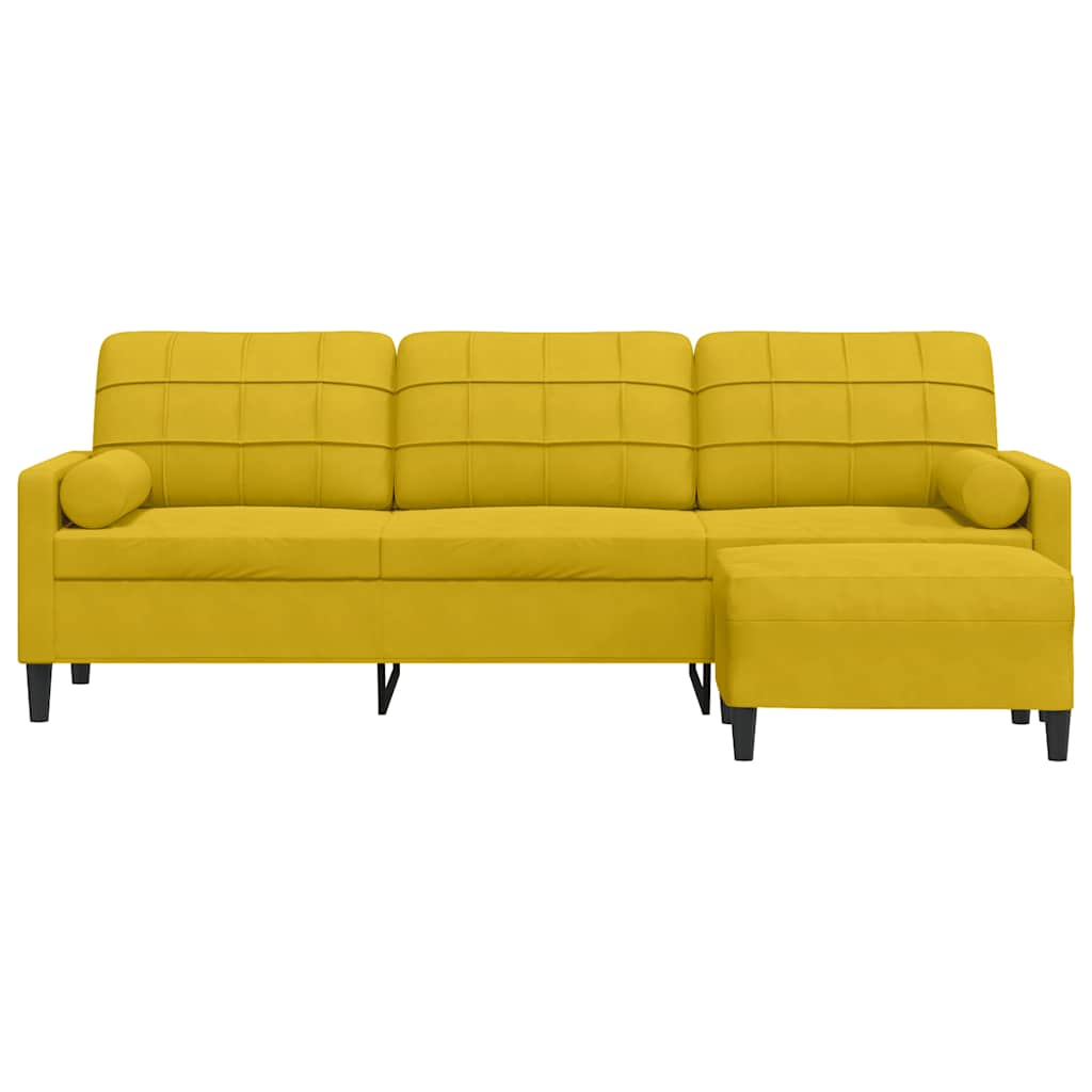 3-Sitzer-Sofa mit Hocker Hellgrau 180 cm Samt